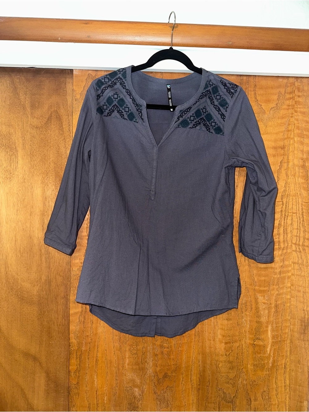 Women's Slate Gray Embroidered Yoke Tunic Top